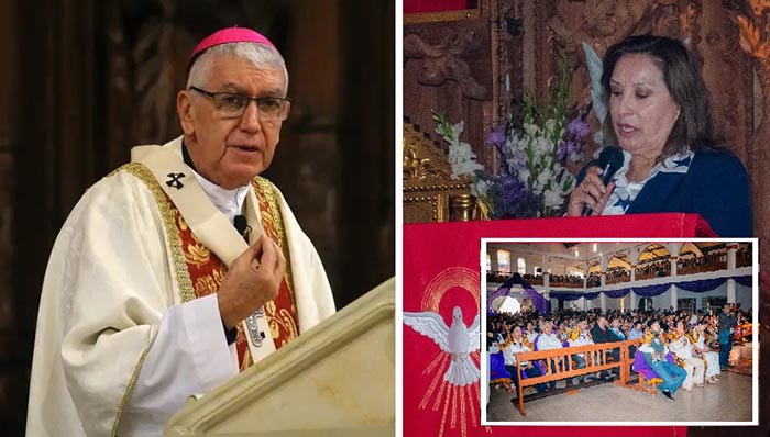 Dina Boluarte es captada en iglesia de Chalhuanca durante misa por Señor de Animas 